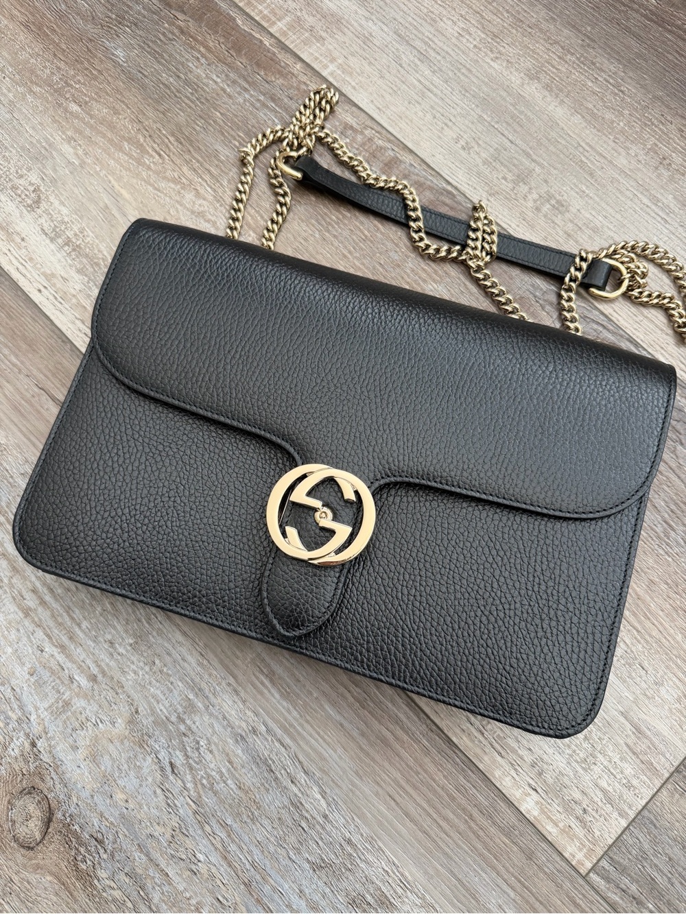 Gucci Dollar Calfskin Small Interlocking G Shoulder Bag Black